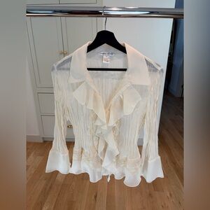 Vintage Michele Cream Ruffle Front Blouse